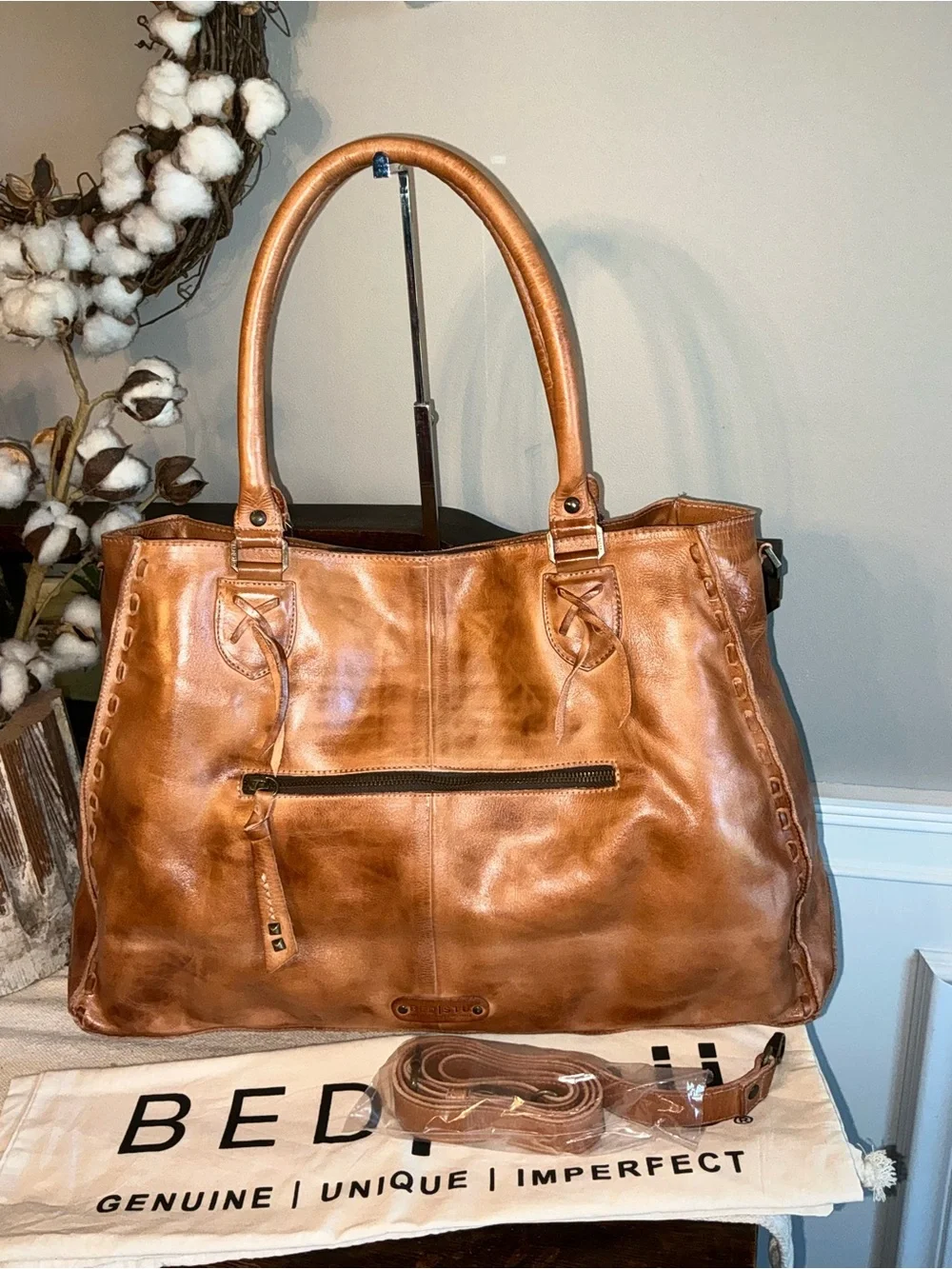 NWT Bed Stu Rockaway Shoulder Bag Crossbody Work School Tote Tan Rustic $345 - Picture 2 of 16
